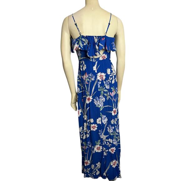 Zara Floral Ruffle Trim Maxi Sundress Blue Women's Size XS Boho Summer Cottage - Picture 8 of 11